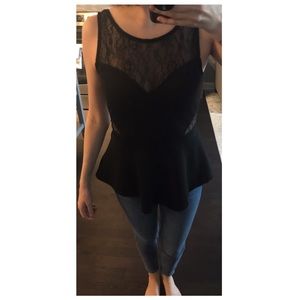 Black Peplum Lace Top